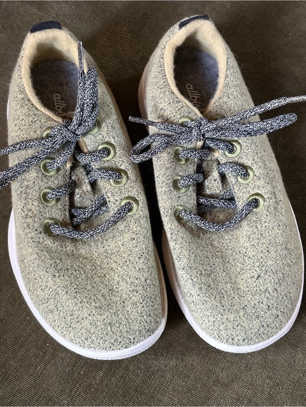 allbirds Kids Wool Sneakers in Sage Green and Cream